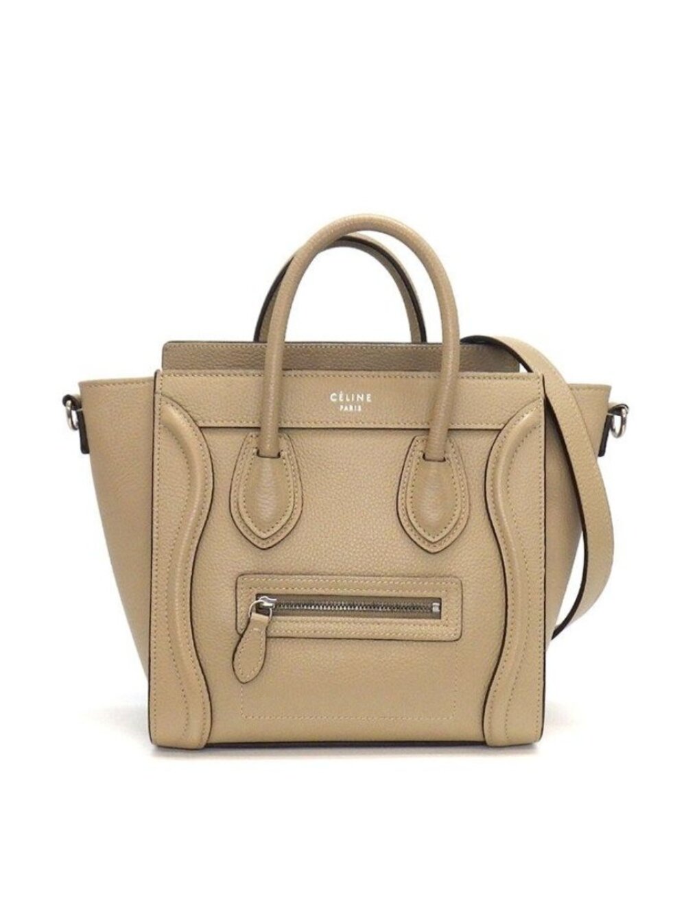 Celine Shoulder Bag Luggage Nano Dune Drummed Calfskin Silver